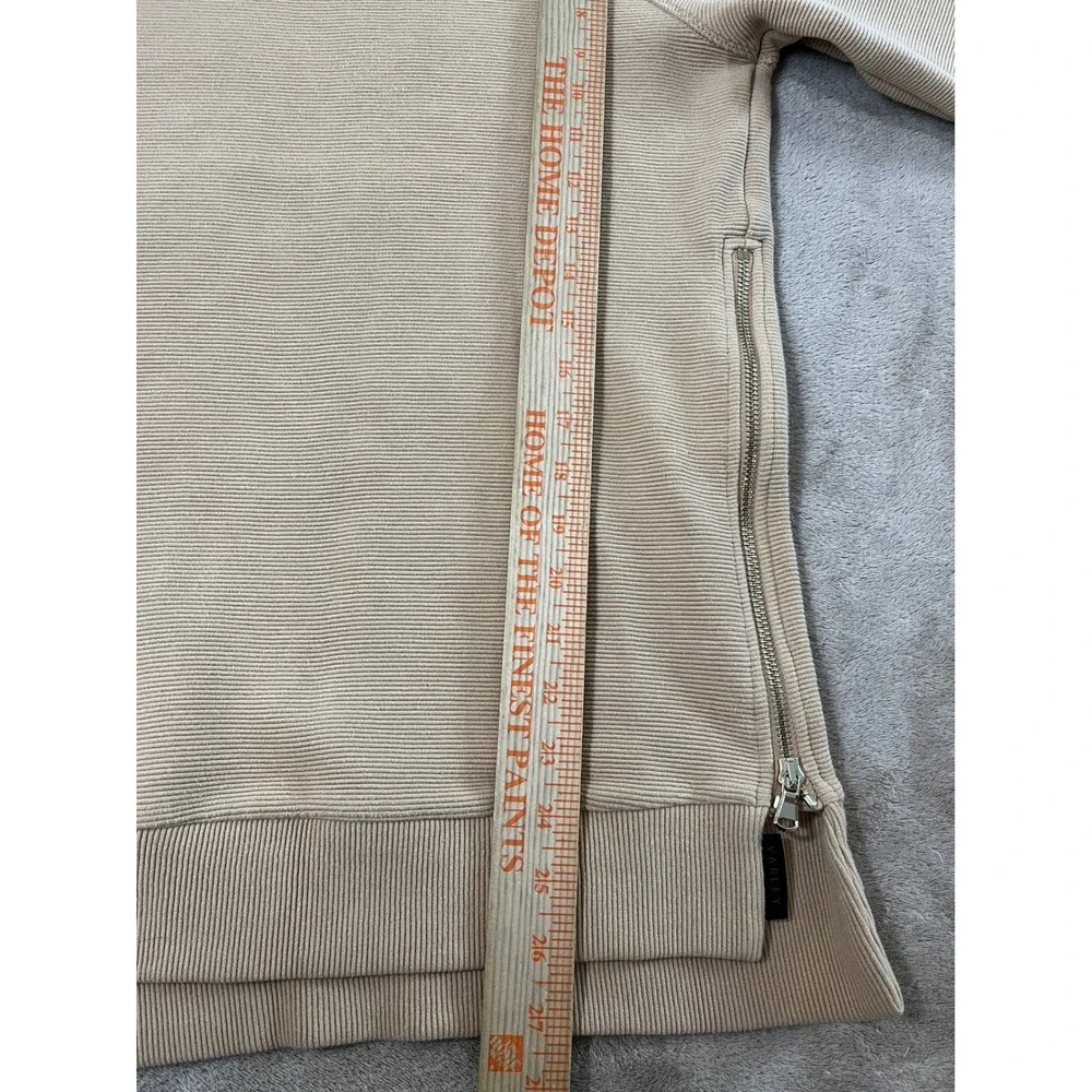 Varley Manning Sweatshirt Women's Small Tan Side-Zipper Long Sleeve GOOD